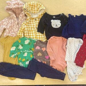 12 piece baby girl bundle; 9 months; carter’s brand